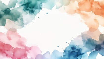 Abstract watercolor frame with pastel splashes and large copy space on white background