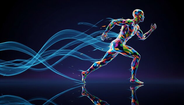 Single geometric colorful running man with effect. Suitable for marketing or business purposes