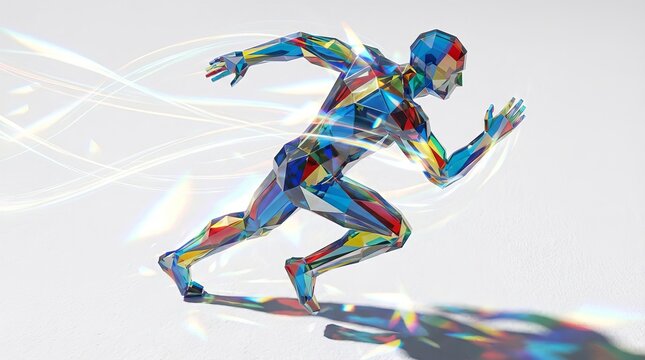 Single geometric colorful running man with effect. Suitable for marketing or business purposes