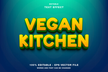 Vibrant 3D yellow-orange Vegan Kitchen text effect with green outline.