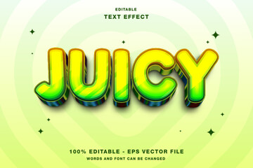 JUICY 3D bold text effect with vibrant yellow-green gradient and glossy finish.