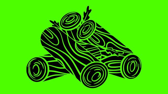 firewood illustration pile silhouette forest logo video icon green outline screen natural energy wood timber winter wooden fire brown shape traditional vector graphic background