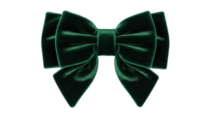 Isolated lush emerald green velvet bow for gift wrapping and decoration or party decor