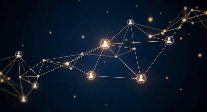Digital Connections: A network of interconnected nodes and lines, illuminated against a dark background.