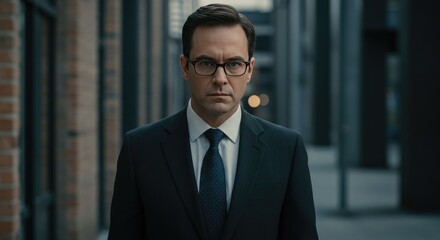Serious Businessman in Suit and Glasses