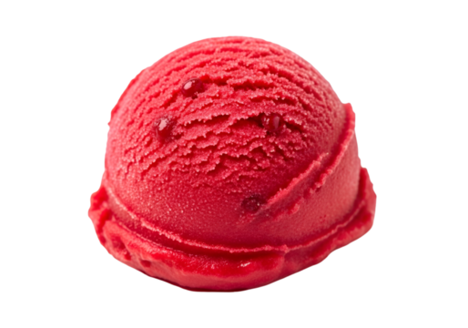 Single scoop of vibrant red strawberry ice cream isolated on transparent background - Powered by Adobe