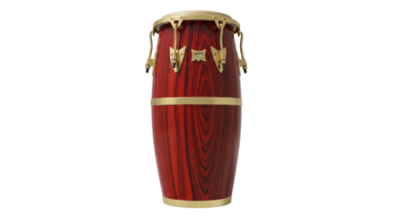 Isolated conga drum with golden hardware, a musical instrument percussion, studio shot