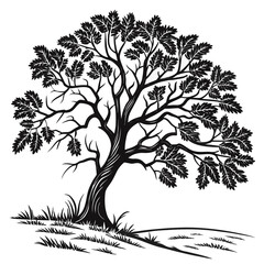 Thick Lined Stylized Oak Tree Leaf Graphic