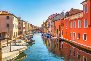 Colorful Buildings and Vena Canal in Chioggia, Venetian Lagoon, Italy