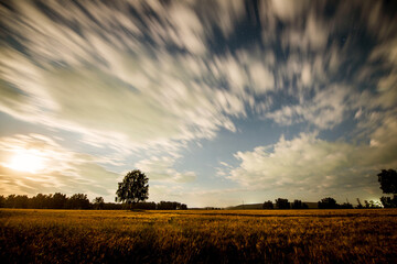 clouds in the night sky in the field