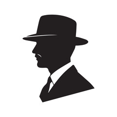 Vintage Gentleman Profile Silhouette Wearing Fedora Hat Vector
