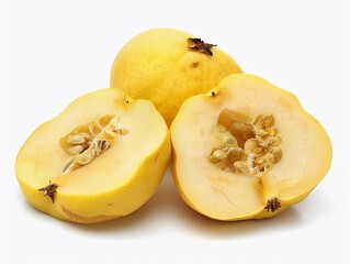 Fresh quince fruit sliced and whole showcasing vibrant yellow color and unique texture in a bright setting