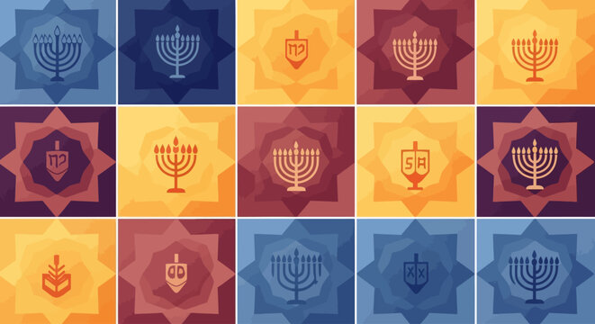 Geometric Oil Jar Mosaic Hanukkah Abstract Background Vector