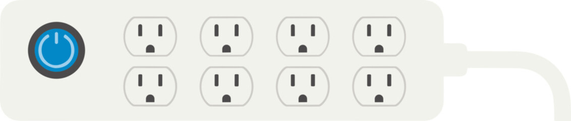 Simple Flat Design Power Strip Outlet with Eight Sockets and On Button