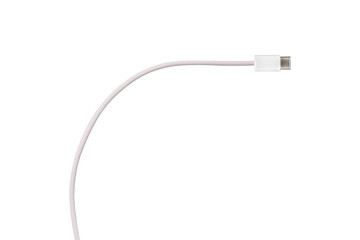 Obraz premium A white fabric-braided USB Type-C cable isolated on a transparent PNG. Ideal for concepts related to business technology, data transfer, connectivity and fast charging for modern devices.