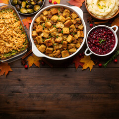 Overhead View of Traditional Holiday Feast Dishes