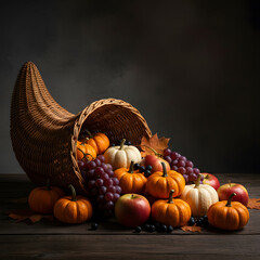 Woven Cornucopia Overflowing with Autumn Harvest