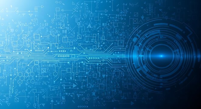 Futuristic Digital Technology Background with Glowing Circuit Grid and Abstract Data Flow
