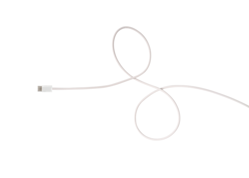A white fabric-braided USB Type-C cable isolated on a transparent PNG. Ideal for concepts related to business technology, data transfer, connectivity and fast charging for modern devices. - Powered by Adobe