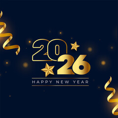 2026 Happy New Year Illustration with Typography Lettering and Gold Christmas Ball on Shiny Background. Vector Holiday Celebration Design for Flyer, 