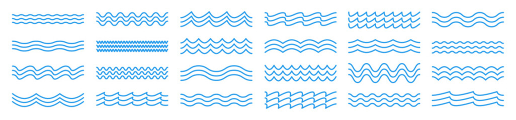 Waves line set. Zigzag and wavy horizontal underlines. Blue water waves. Vector illustration