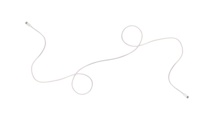 A white fabric-braided USB Type-C cable isolated on a transparent PNG. Ideal for concepts related to business technology, data transfer, connectivity and fast charging for modern devices.