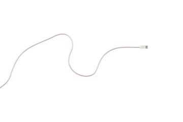A white fabric-braided USB Type-C cable isolated on a transparent PNG. Ideal for concepts related to business technology, data transfer, connectivity and fast charging for modern devices.