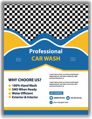 Professional car wash flyer template with modern design, hand wash water efficient services, and contact details Vector