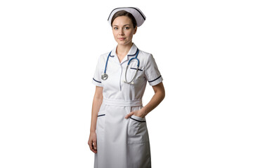 Isolated female nurse in traditional white uniform with stethoscope