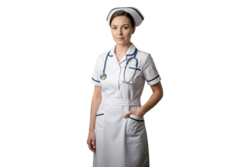Isolated female nurse in traditional white uniform with stethoscope