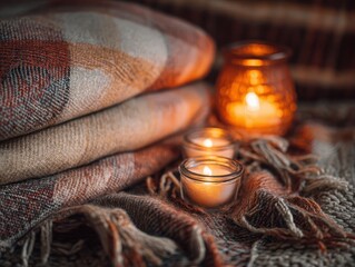 Cozy Winter Reading Nook with Warm Drink, Candlelight and Soft Knitted Textures