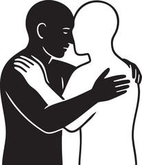 Human hugging a digital clone silhouette vector
