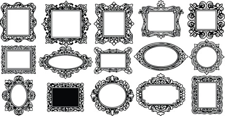 Obraz premium Ornate vintage decorative picture frames collection with various shapes and intricate design elements for artistic use