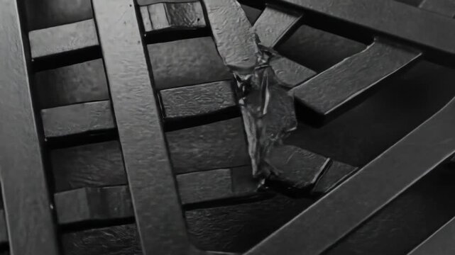 A close-up view of a dark, textured surface composed of overlapping, rectangular shapes