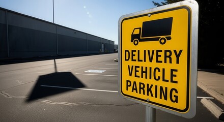 Delivery Vehicle Parking Sign at a Loading Zone Near a Modern Industrial Building
