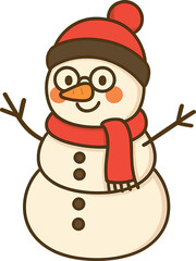 Cartoon Snowman with Hat and Scarf