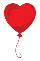 Vibrant red heart shaped balloon with curved string Isolated transparent background ( include cut-out PNG file )
