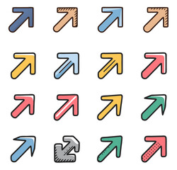 Set of colorful hand drawn doodle style simple pointing arrow icons set. Isolated transparent background ( include cut-out PNG file )