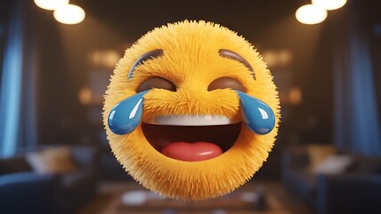 Hyper-Realistic 3D Laughing Emoji with Tears – Joyful Fuzzy Close-Up Render