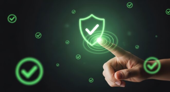 Finger touching digital shield for secure data protection and cybersecurity