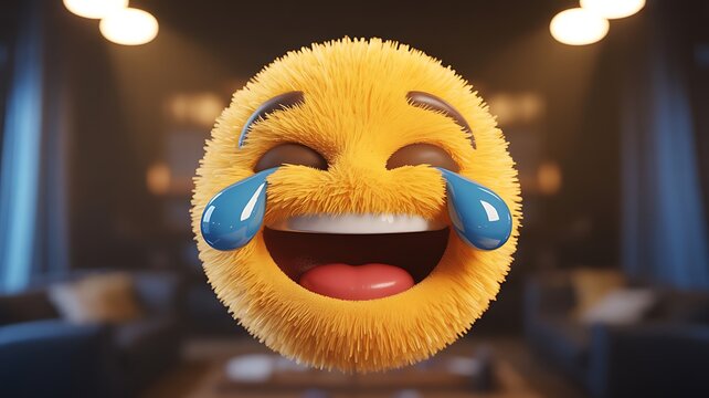 Hyper-Realistic 3D Laughing Emoji with Tears – Joyful Fuzzy Close-Up Render - Powered by Adobe