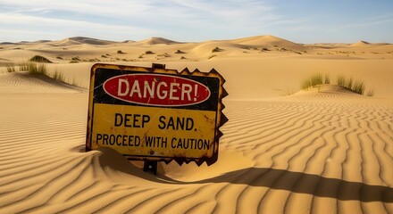 Desert Warning Sign: Deep Sand and Precautions for Navigating Uncharted Territories