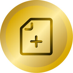 Shiny Gold Round Button With Add New Document File Vector Icon