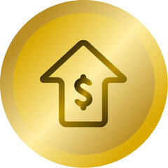 Shiny Gold Round Button With Money Growth Arrow Vector Icon