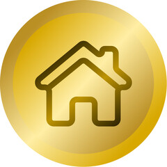 Shiny Gold Round Button With House Outline Home Vector Icon