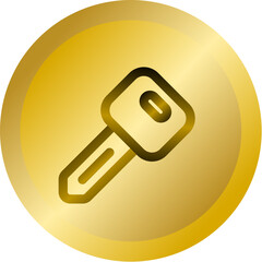 Shiny Gold Round Button With Key Outline Security Vector Icon