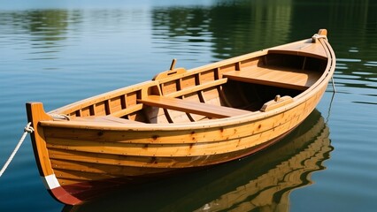 traditional wooden boats moored on a calm lake