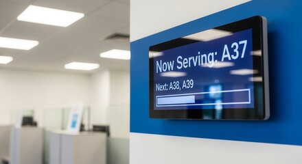 Digital Display Showing Service Information in Modern Office Waiting Area Setting
