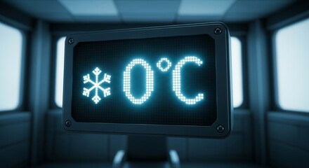 Digital Display Showing Zero Degrees Celsius With Snowflake Sign In Room Interior