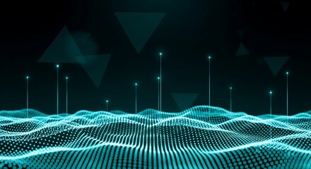 Dynamic turquoise digital landscape with glowing points for cutting edge tech presentations and innovative data analysis visualizations, modern and vibrant